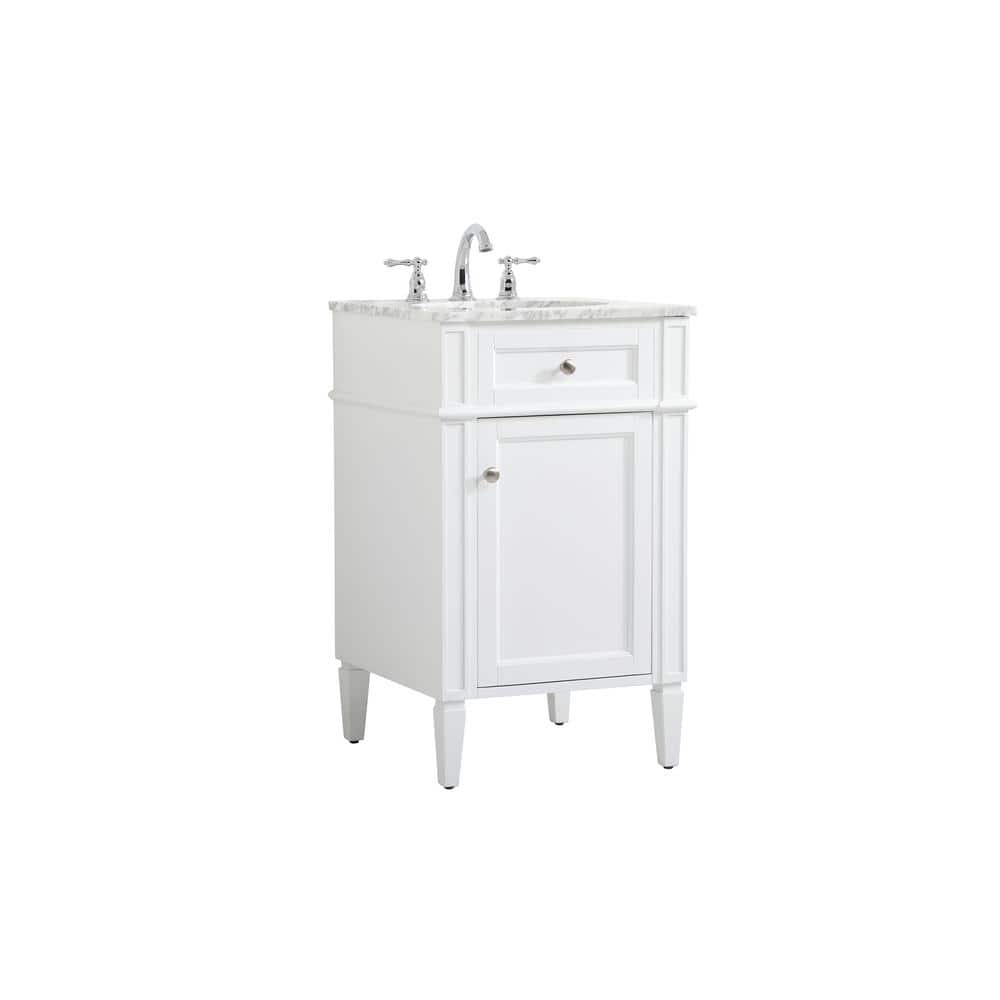 White Carrara Marble Single Sink Vanity with Storage Cabinet
