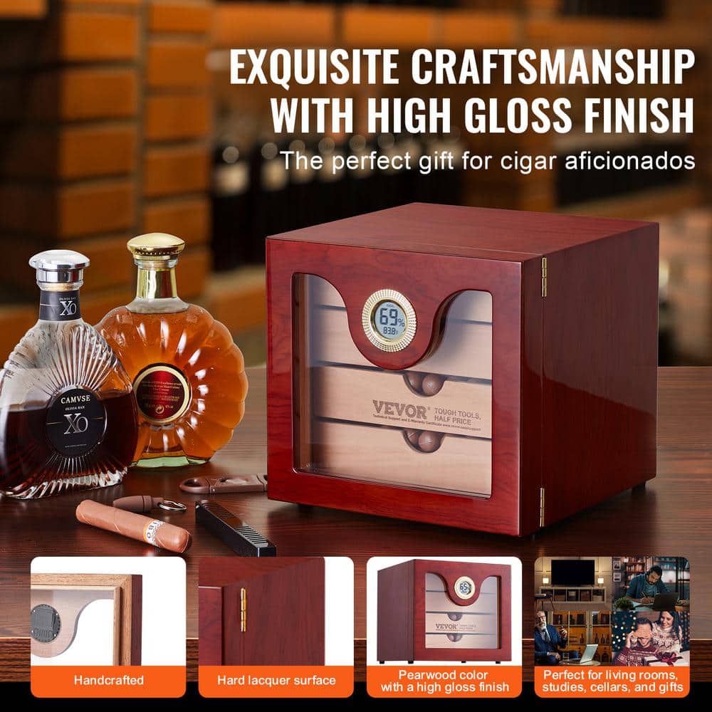 Handmade Cedar Wood Cigar Humidor with Hygrometer and Humidifier