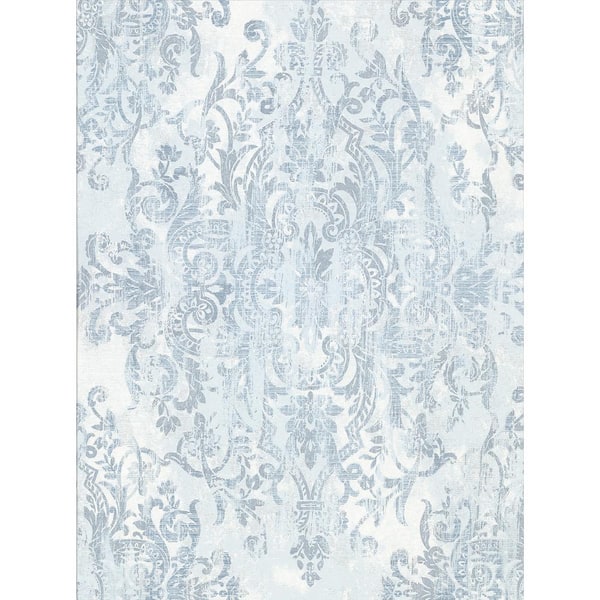 Brewster Shirley Slate Distressed Damask Wallpaper Sample