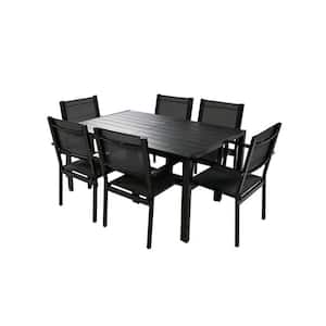 7 Pcs Outdoor Steel Black Dining Table and Chair Set for Patio Balcony and Backyard