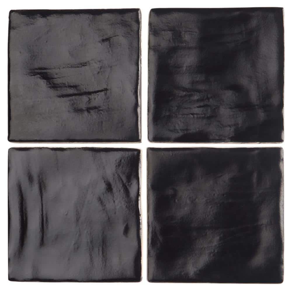 Nassau Jet Black 4" x 4" Satin Finish Ceramic Wall Tile