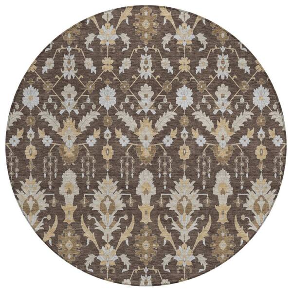 Chantille Machine Washable Indoor/Outdoor Abstract ACN2857 Chocolate 8 ft. x 8 ft. Round Rug