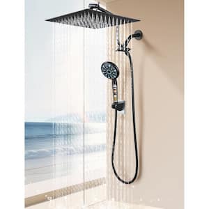 Rainfull 2-in-1 9-Spray Patterns with 1.8 GPM 12 in. Wall Mount Dual Shower Head and Handheld Shower Head in Black