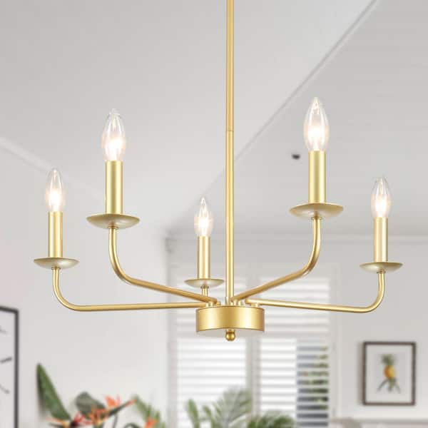 LWYTJO 24.04 in. 5-Light Spray-Painted Gold Classic Chandelier for Kitchen Living Room with No Bulbs Included