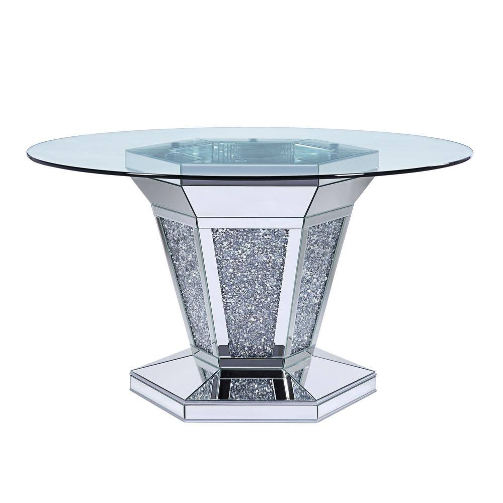Acme Furniture Noralie Mirrored, Faux Diamonds and Clear Glass Dining Table 71285 The Home Depot