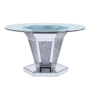 Noralie Mirrored, Faux Diamonds and Clear Glass Dining Table