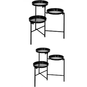 3 Storey High Black Metal Plant Stand Holds 3 Pots for Patio Gardens, Living Rooms and Corner Balconies