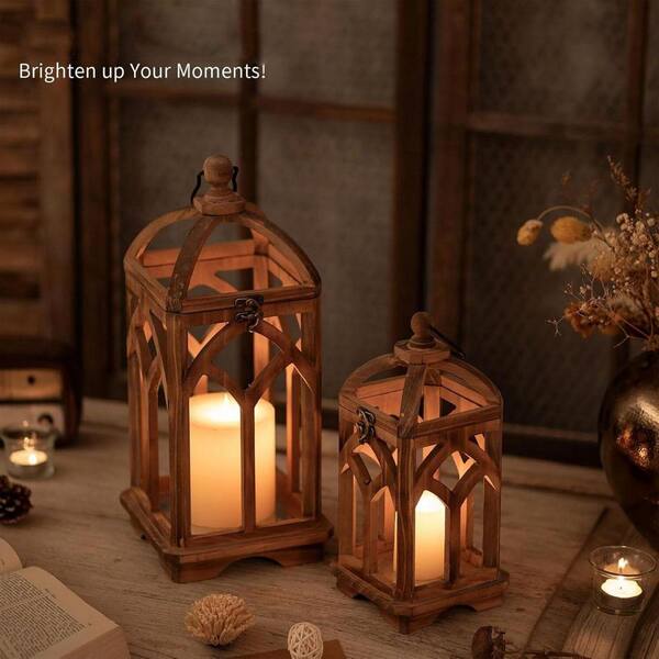 16 in. x 7 in. Brown Acacia Wood Lantern 2-Pack HDCP1V7RP1 - The