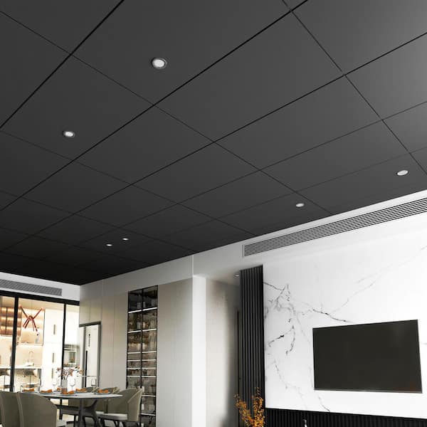 Artwallpanels Smooth Black 2 Ft X 4 Decorative Drop Ceiling Tile Lay In 2720 Sq Pallet P109hd21bk The