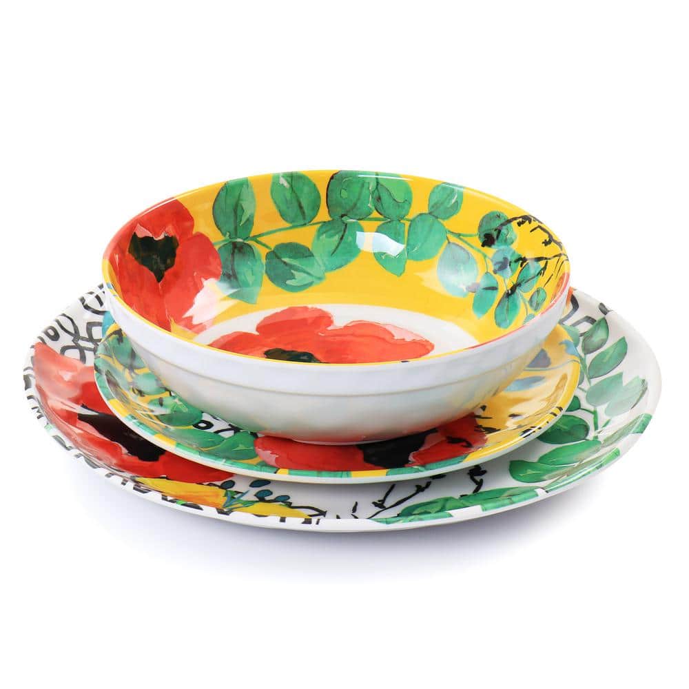 Grace Floral Multicolor Melamine 12-Piece Dinnerware Set