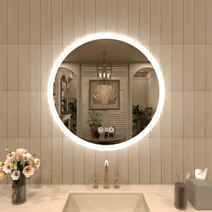 24 in. W x 24 in. H Round Frameless LED Light Anti-Fog Wall Bathroom Vanity Mirror in Polished Crystal