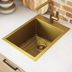 Terraza 16 Gauge Stainless Steel 15 in. x 20 in. 1-Hole Drop-in Bar Sink in Matte Gold Satin Brass