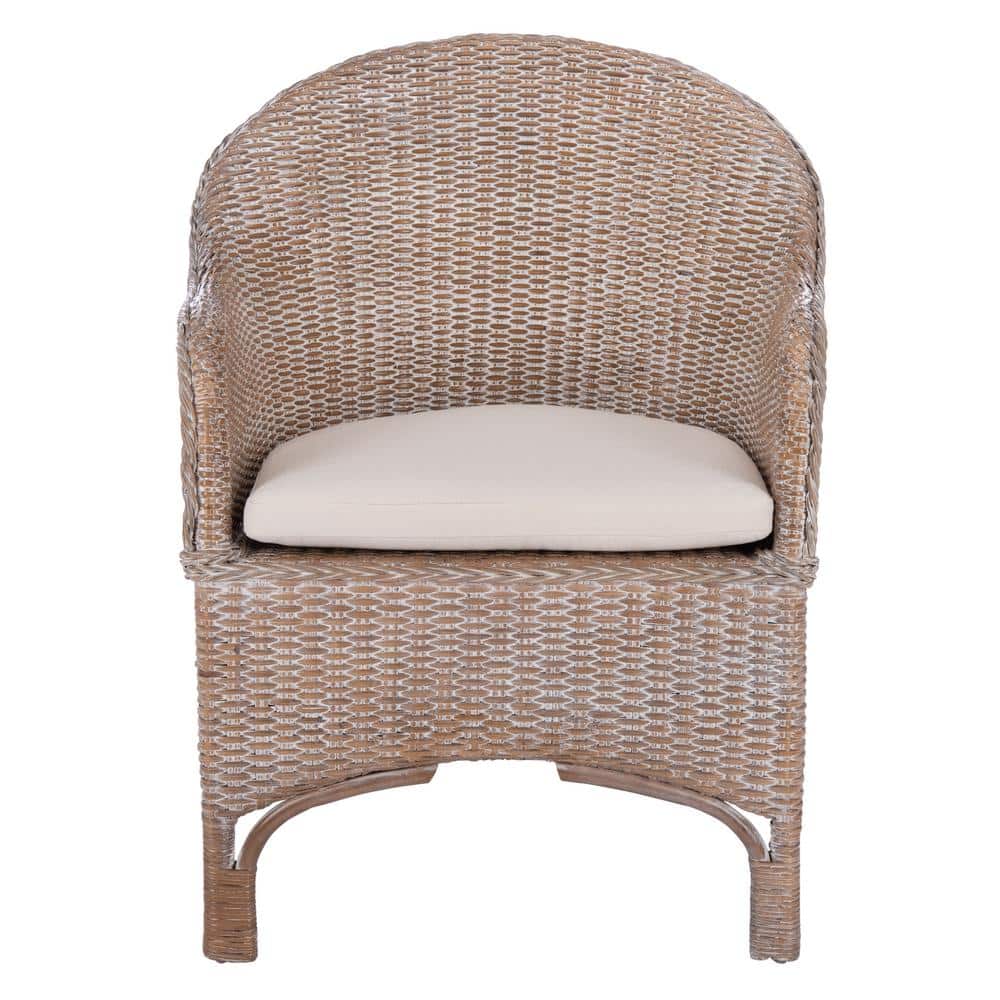 Antonia White Wash Rattan Barrel Accent Chair with Cushion