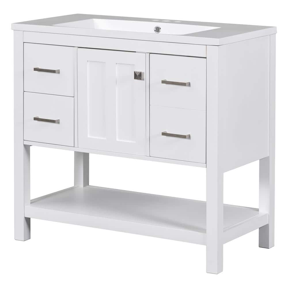 18 in. W x 36 in. D x 34 in. H Freestanding Bath Vanity in White with USB w