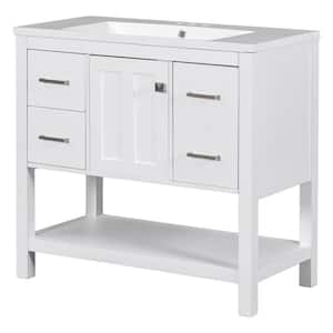 18 in. W x 36 in. D x 34 in. H Freestanding Bath Vanity in White with USB with Single Sink White Cultured Marble Top