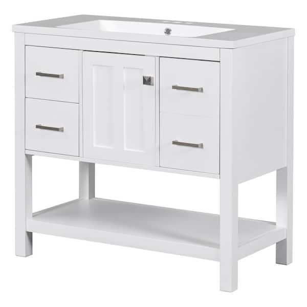 Unbranded 18 in. W x 36 in. D x 34 in. H Freestanding Bath Vanity in White with USB with Single Sink White Cultured Marble Top