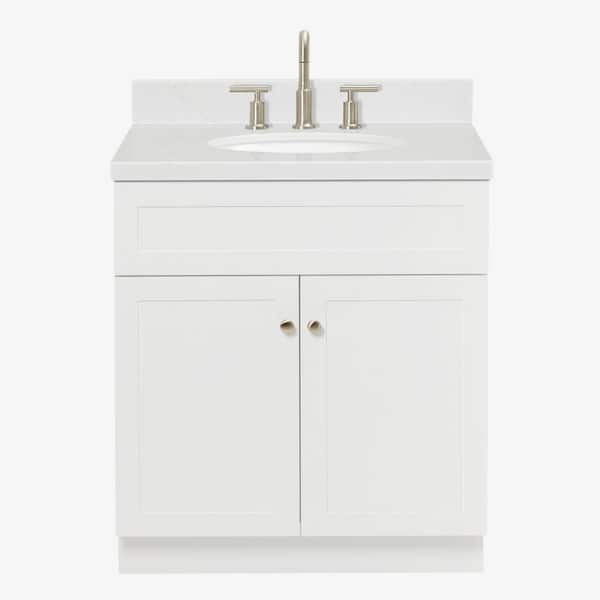 Hamlet 30 in. W x 22 in. D x 36 in. H Single Sink Freestanding Bath Vanity in White with Carrara White Quartz Top