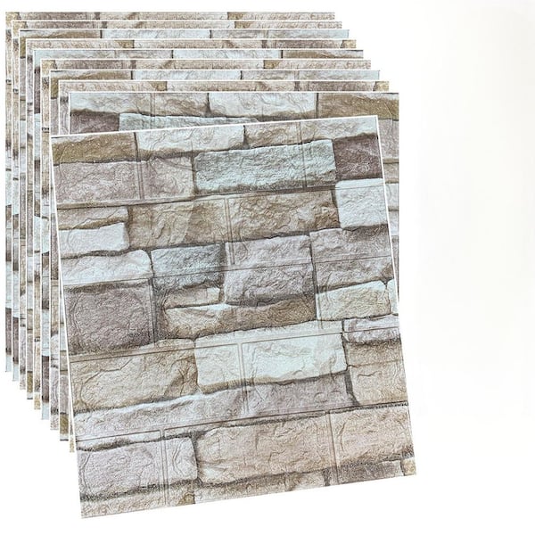 13.7 in. x 15 in. x 0.28 in. 3D Foam Thin Block Wall Panel for Home Wall Decor, Rock Gray (20-Pack)