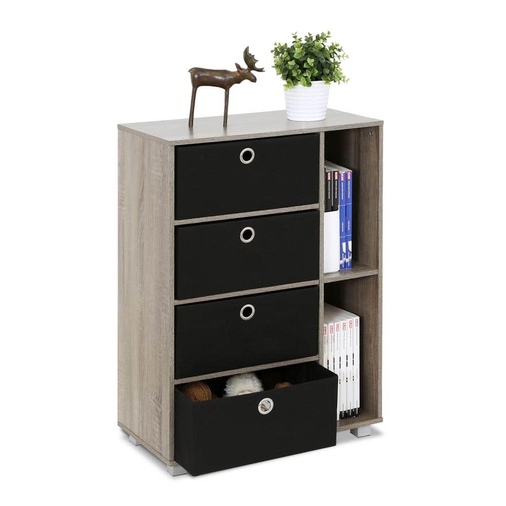 French Oak Grey and Black Medium Storage Cabinet with 4 Drawers