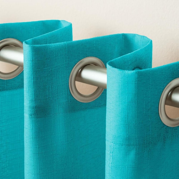 Loha Blue Teal Solid Light Filtering Grommet Top Curtain, 54 in. W x 84 in. L (Set of 2)