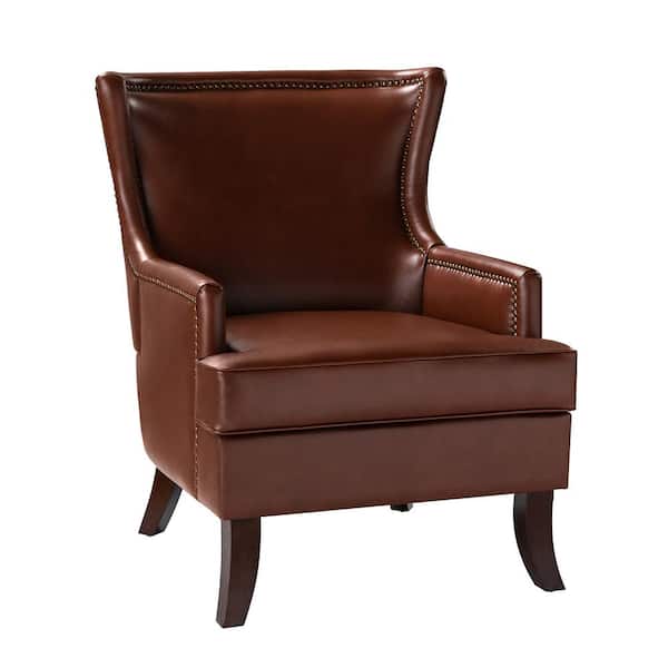JAYDEN CREATION Benito Brown Mid-Century Modern Vegan Leather Arm Chair with Tapered Wood Legs and Ergonomic Design