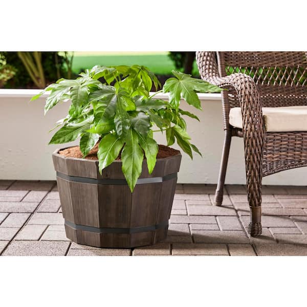 Orinda Large Wood Barrel Planter (20 in. L x 20 in. W x 13 in. H)
