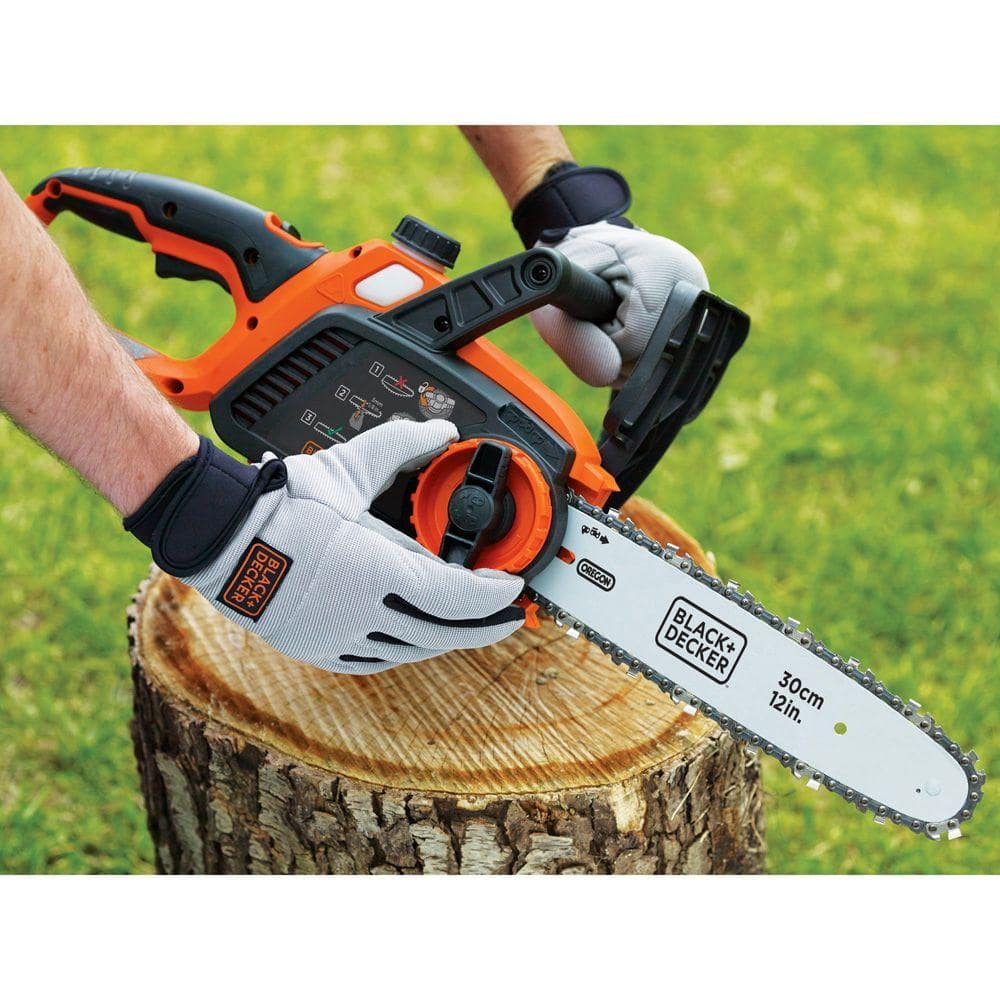 12-Inch Orange and Black Electric Chainsaw with Safety Chain