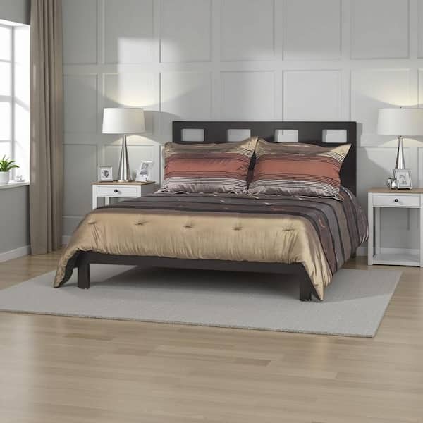 Benjara Yee Brown Wood Frame King Size Platform Bed with Headboard