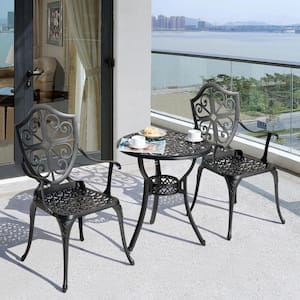 3-Pieces Cast Aluminum Outdoor Patio Bistro Set All-Weather Chat Set Rust-Proof Furniture Set in Black