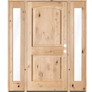 58 in. x 80 in. Rustic Alder Clear Low-E Unfinished Wood Left-Hand Inswing Prehung Front Door with Double Full Sidelites