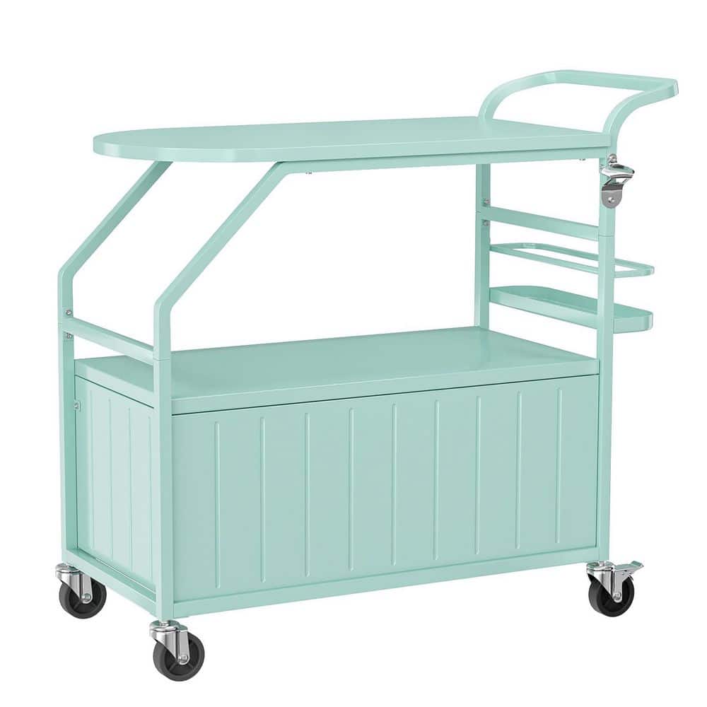 80 qt. Mint Green Patio Rolling Cooler Cart with Table