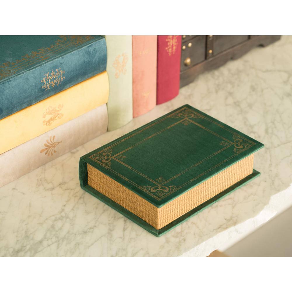 Vintage Green Velvet Book-Inspired Trinket Storage Box