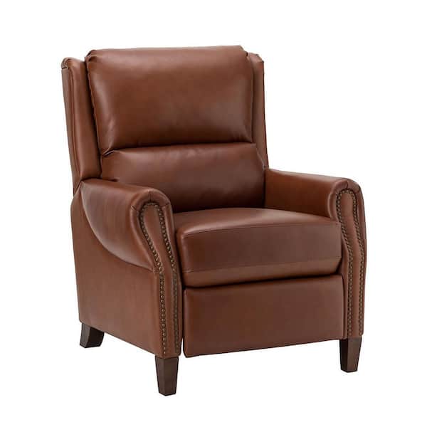 ARTFUL LIVING DESIGN Pilar Brown 32.68 in. Wide Genuine Leather Manual Recliner with Wooden Legs