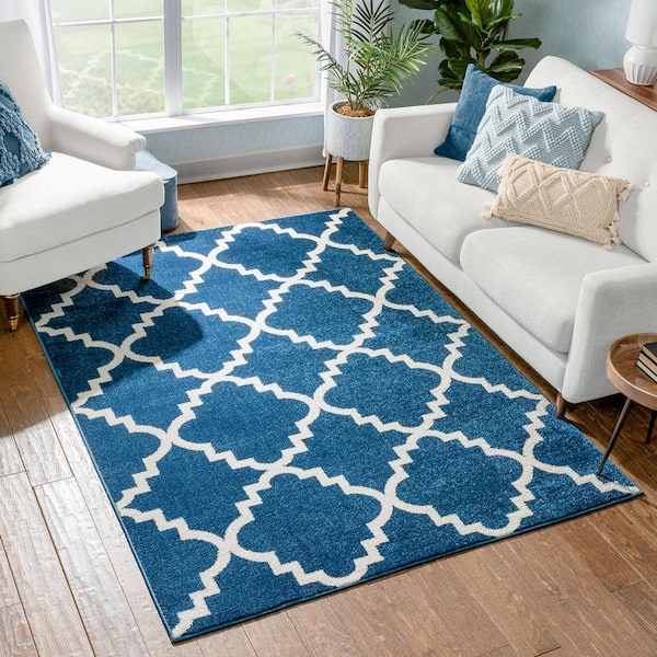 Sydney Lulu's Lattice Trellis Navy Blue 2 ft. x 4 ft. Modern Area Rug