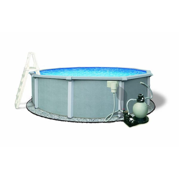 Blue Wave Zanzibar 24 ft. Round x 54 in. Deep Metal Wall Pool Package with 8 in. Top Rail