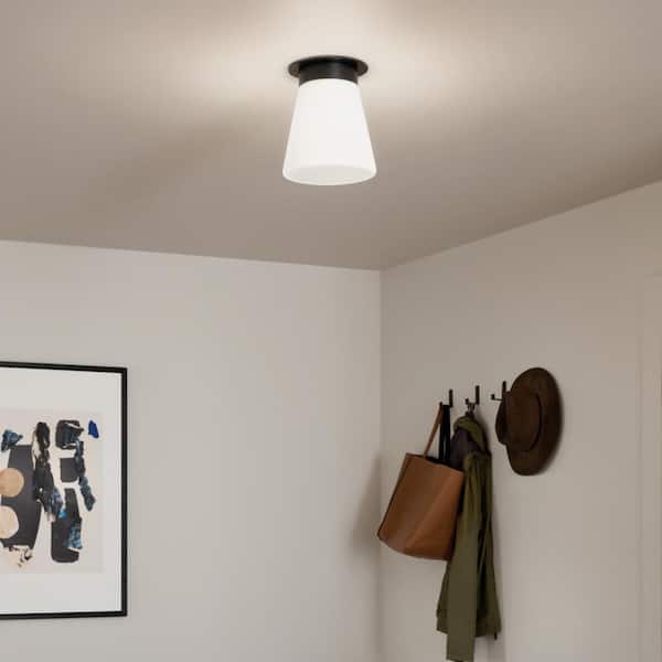 KICHLER Albers 8.5 in. 1-Light Black Modern Cone Hallway Flush Mount Ceiling Light