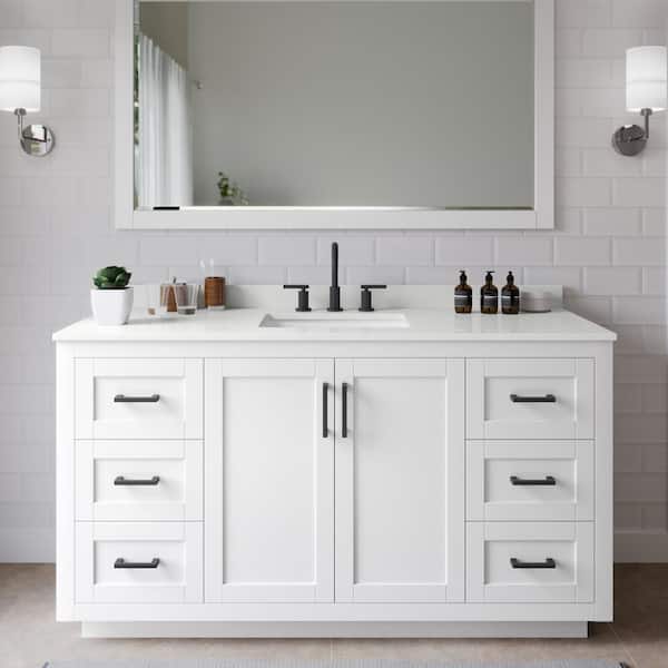 Wyndham Collection Miranda 60 in. W x 22 in. D x 33.75 in. H Single Bath Vanity in White with White Quartz Top and 58 in. Mirror