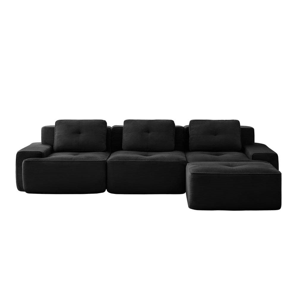 117 in. Curved Arm 3-piece Corduroy L-Shaped Modular Sectional Sofa with Ottoman in Black durable construction price history on PriceWatchPro