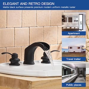8 in. Waterfall Widespread 2-Handle Bathroom Faucet With Pop-up Drain Assembly in Spot Resist Matte Black