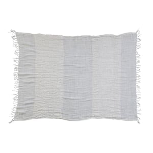 Cream and Natural Striped Linen Throw Blanket with Fringe