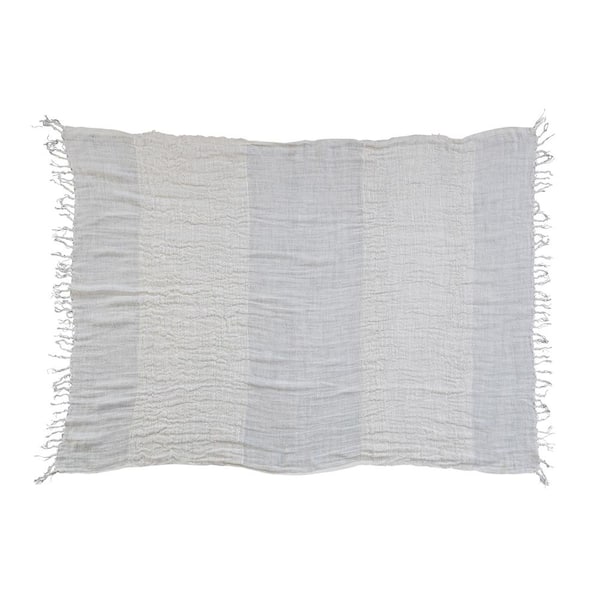 Storied Home Cream and Natural Striped Linen Throw Blanket with