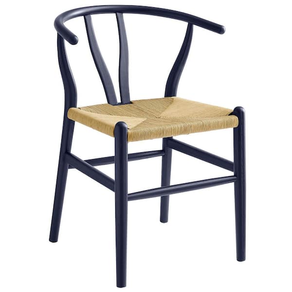 Amish Wood Rope Dining Room Chair in Midnight Blue-32 Inch Tall Solid Elm Wood Accent Side Chair
