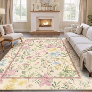 Pink Love Pink 8 ft. x 10 ft. Floral Washable Area Rug