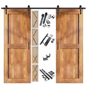 32 in. x 80 in. 5-in-1 Design Early American Double Pine Wood Interior Sliding Barn Door with Hardware Kit, Non-Bypass
