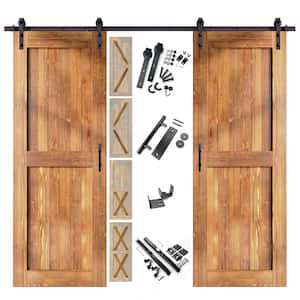 36 in. x 80 in. 5 in. 1 Design Early American Double Pine Wood Interior Sliding Barn Door Hardware Kit, Non-Bypass