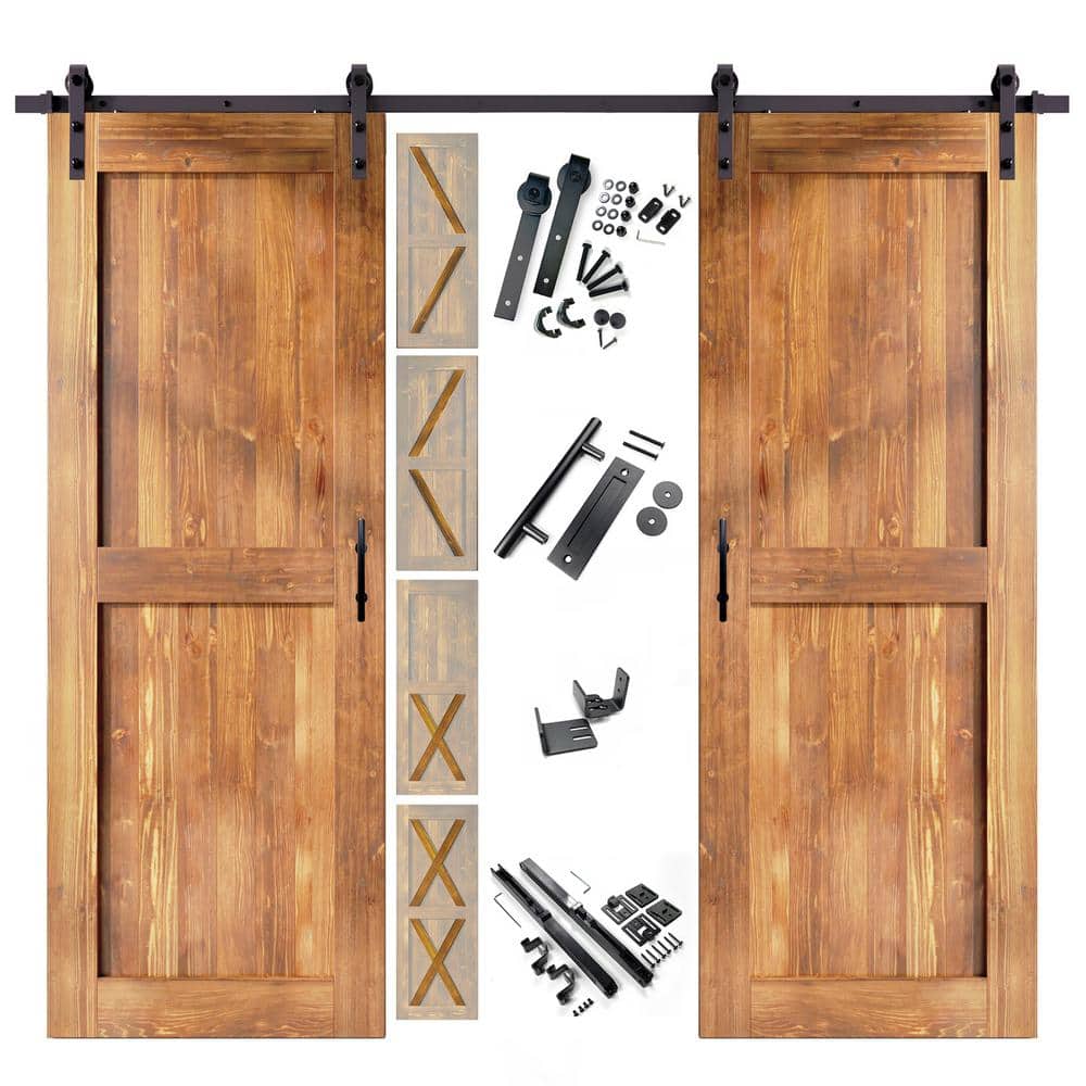 32 in. x 80 in. 5-in-1 Design Early American Double Pine Wood Interior Sliding Barn Door with Hardware Kit, Non-Bypass price history on PriceWatchPro