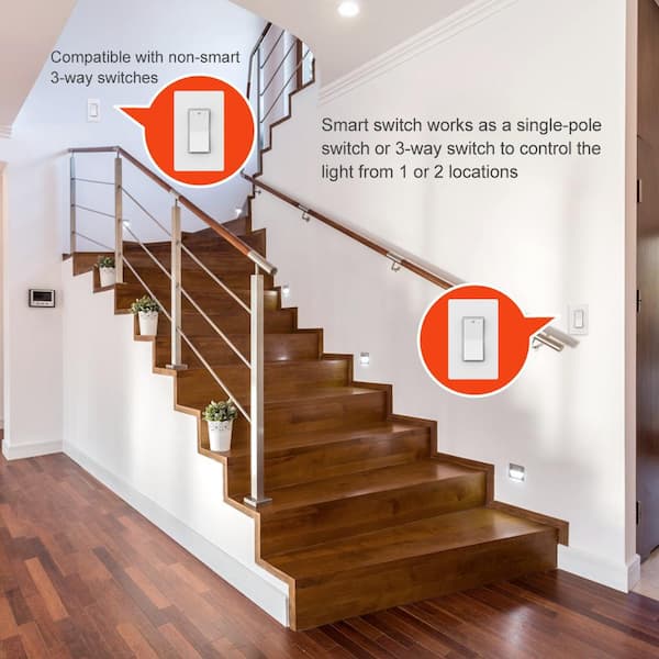 10 Amp 3-Way Smart Home Specialty Light Switch with Wi-Fi and Bluetooth Technology, White, Powered by Hubspace (1-Pack)