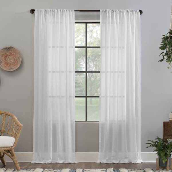 CLEAN WINDOW Cyon Crushed Te x ture Linen Blend 52 in. W x 96 in. L Sheer Rod Pocket Curtain Panel in White