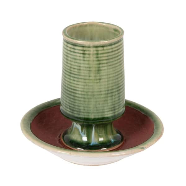 Green Stoneware Match Candle Holder with Striker Plate