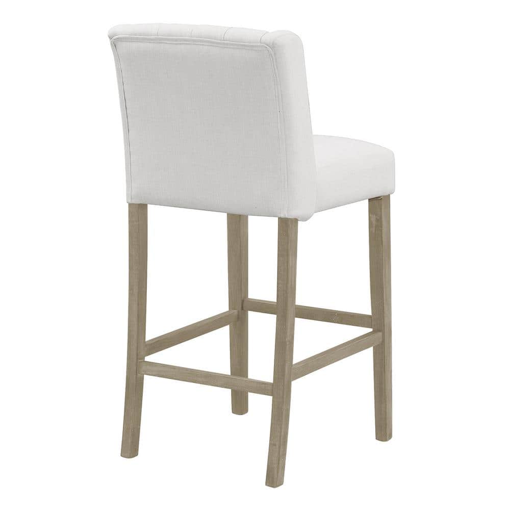 Beige Tufted Fabric Bar Stools with Wood Legs, Set of 2